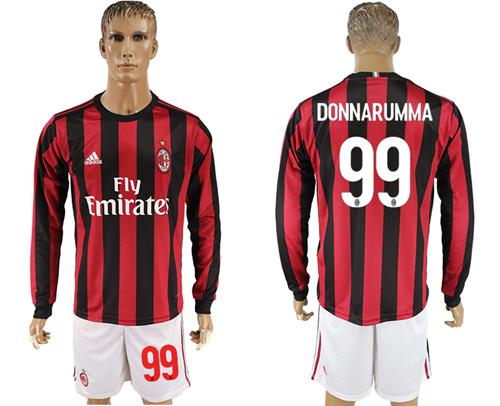 AC Milan #99 Donnarumma Home Long Sleeves Soccer Club Jersey - Click Image to Close